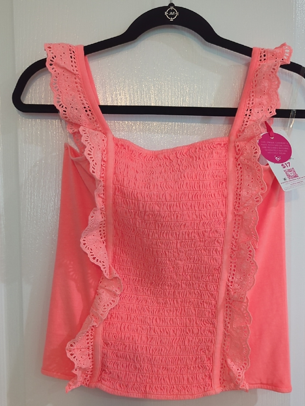 Justice Coral Ruffle Smocked Tank Top Sz XL 16/18